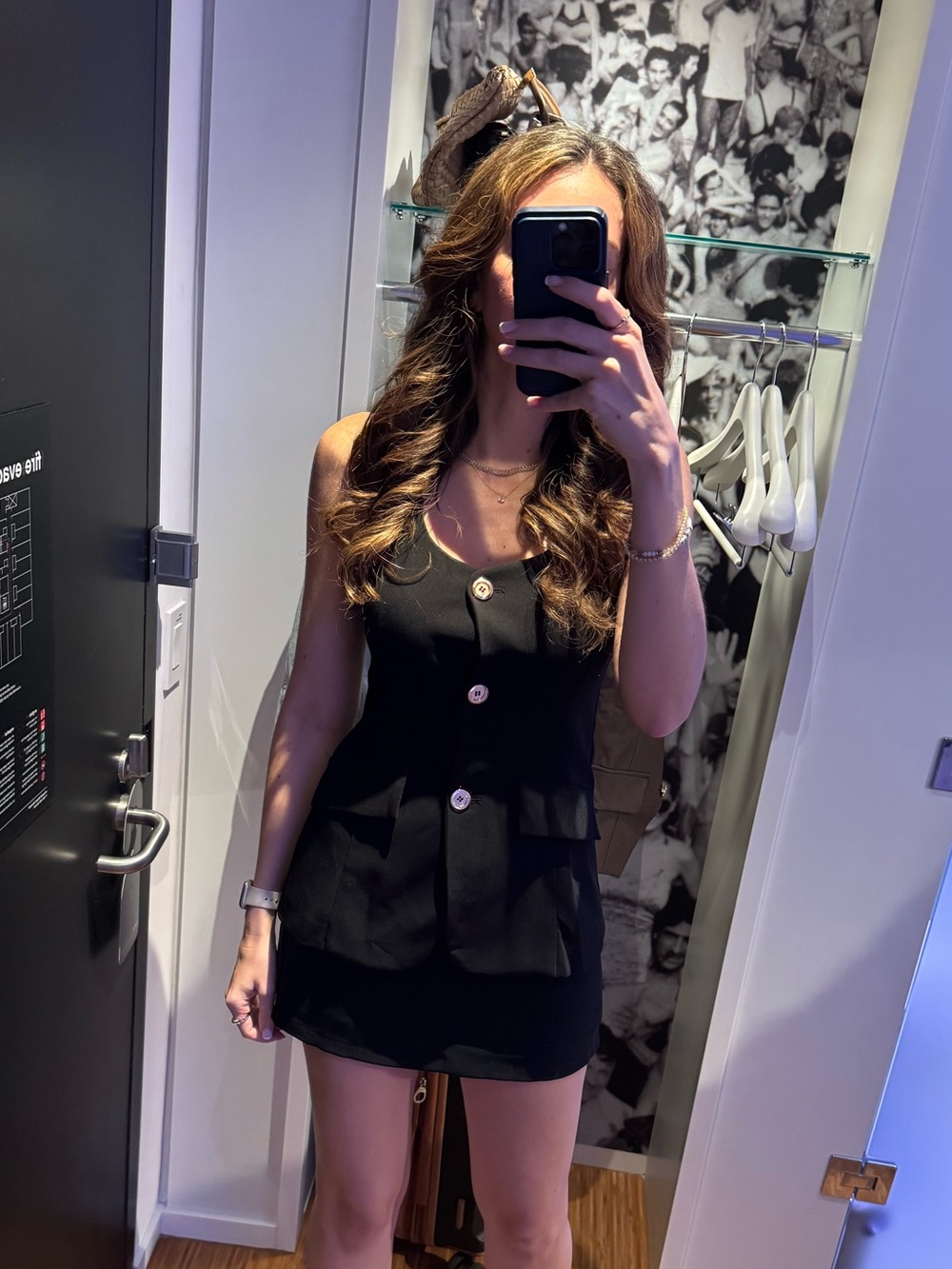 Classic Black Two-Piece Skort Suit with Gold Buttons